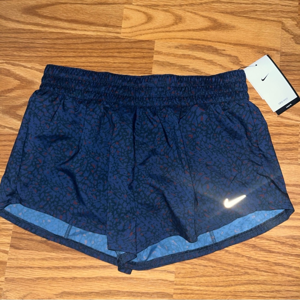 NEW NIKE WOMEN'S DRI FIT MEDIUM SHORTS 3" MID RISE LOOSE FIT BLUE brief lined